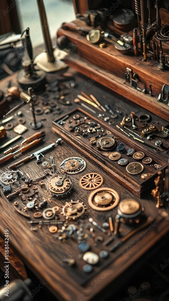 Poster vintage workshop display with assorted mechanical components