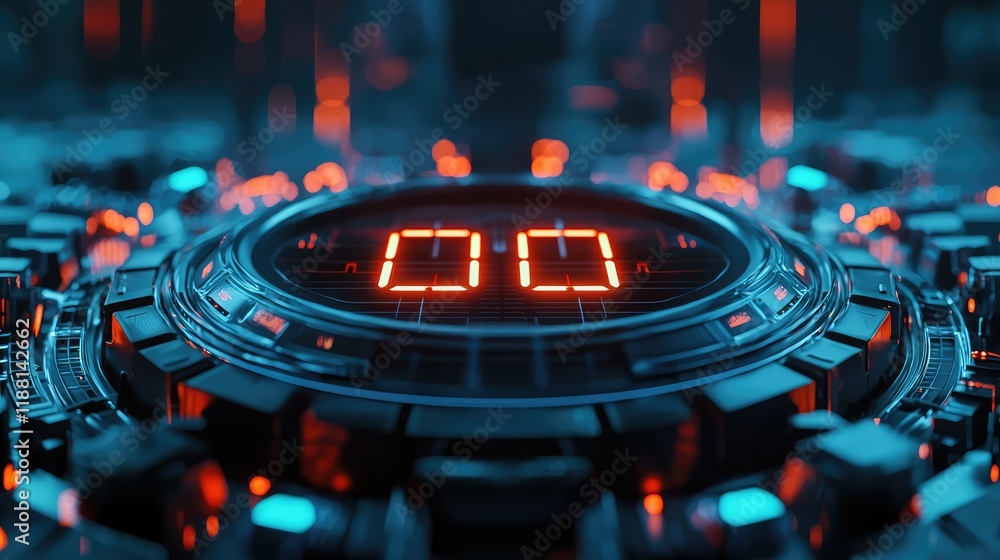 Aufkleber futuristic digital countdown timer on high-tech interface surface