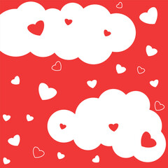 Happy Valentine's Day Background with red and white hearts in the clouds. Red. Promotion and shopping template for love and valentine's day concept. Card