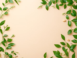 Naklejka premium green leaves on a beige background for health