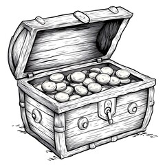 Simple Black and White Coloring Page Drawing of Treasure Chest