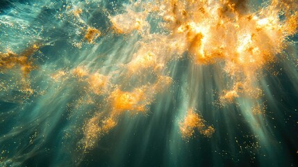 Ethereal Underwater Scene with Golden Light and Scattering Particles