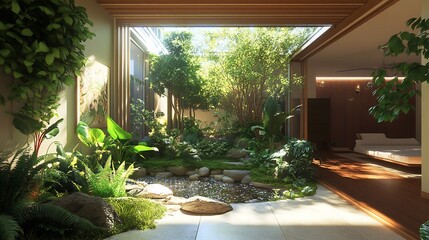 Serene Indoor Garden Oasis: Luxurious Home Design with Tranquil Courtyard