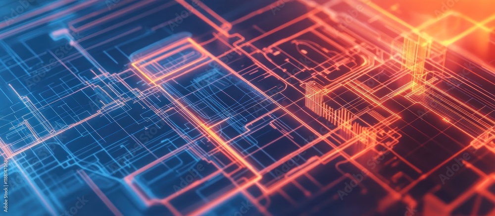 Poster abstract digital circuit board with glowing lines.