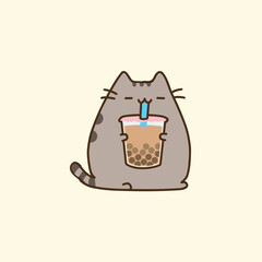 Pusheen cat drink boba