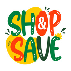 Shop and save typography sticker in flat style 

