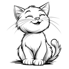 Simple Black and White Cat Drawing for Coloring Page Activity