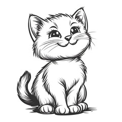 Fototapeta premium Cute Kitten Drawing for Simple Black and White Coloring Page