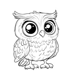 Cute Cartoon Owl Line Art Coloring Page for Kids and Adults