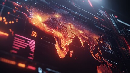 Obraz premium Futuristic digital world map interface.