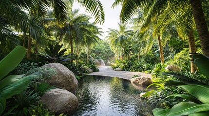 Natural waterfall, river in the forest