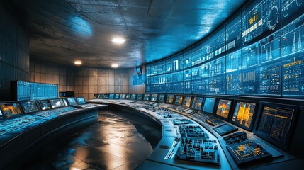 Fototapeta premium Futuristic Control Room with Digital Screens and High-Tech Equipment