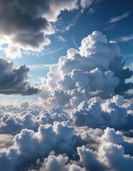 A dense stratocumulus cloud layer covering a large portion of the blue sky with some breaks in the clouds, cloud, layer, breaks