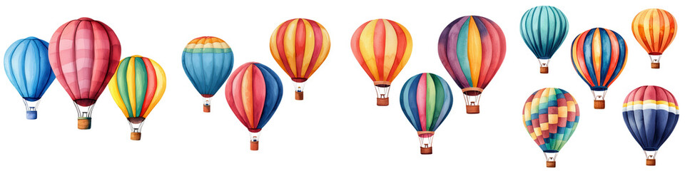 Naklejka premium A Vibrant Collection of Whimsical Hot Air Balloons Floating Gracefully in a Clear Blue Sky Perfect for Adding a Touch of Adventure to Any Creative Project