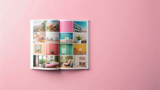 Colorful magazine layout with a pastel pink background and white text , tipograf?a, dise?o de revista