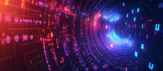 Obraz premium Futuristic digital tunnel with glowing data streams and vibrant colors.