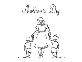 Mother's day. Abstract family,mother and children. continuous single line art hand drawing sketch