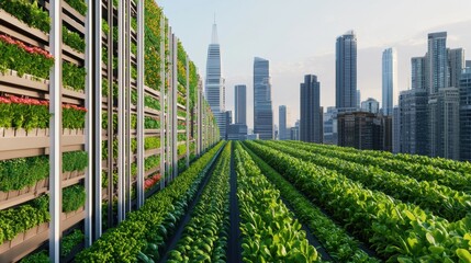 Urban Vertical Garden with City Skyline in Background