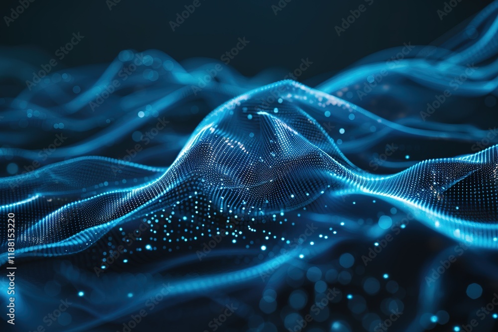 Aufkleber big data. modern conceptual blue wave flow from particles.elegant hi tech, mechanical technology and