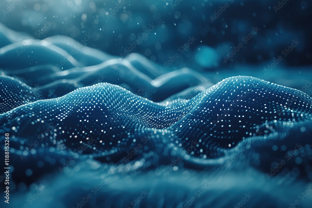 Aufkleber big data. modern conceptual blue wave flow from particles.elegant hi tech, mechanical technology and