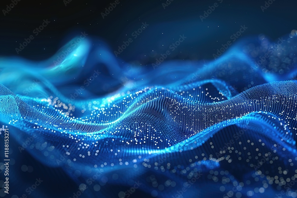 Aufkleber big data. modern conceptual blue wave flow from particles.elegant hi tech, mechanical technology and