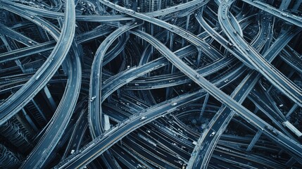 Complex Urban Highway Interchange Aerial View with Busy Traffic