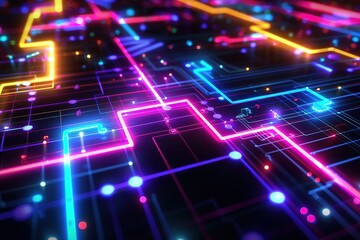 Glowing lines and bright squares,neon lights,3d rendering. stock photo