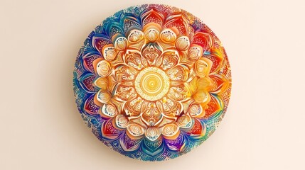 Colorful mandala art, circular design, vibrant hues.