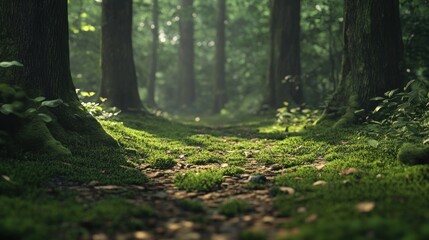 Fototapeta premium Sunlit mossy forest path.