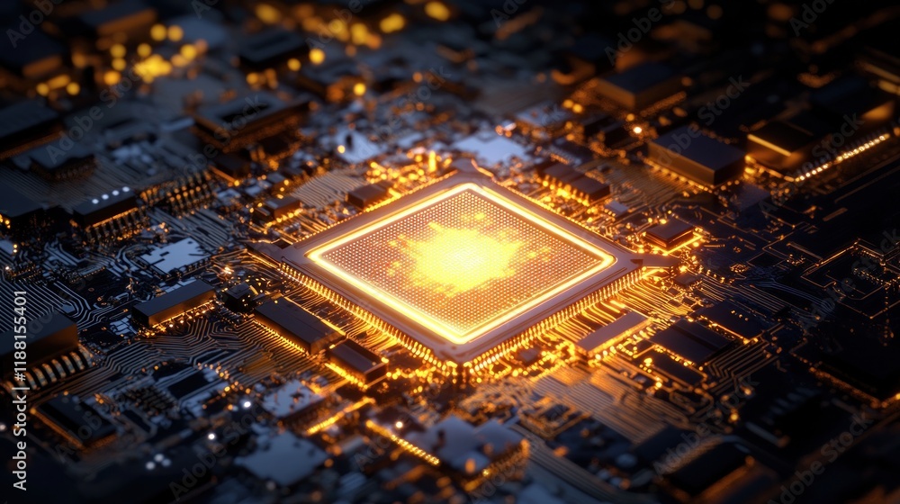 Poster glowing cpu on circuit board. (2)