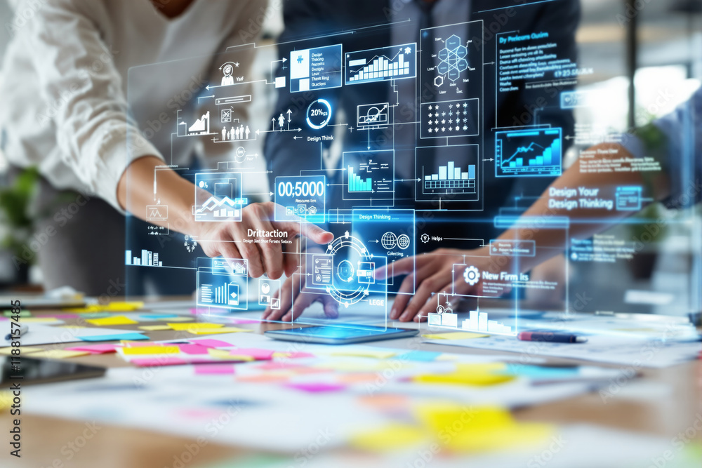 Poster Digital interface showing data visualization and analytics on a collaborative workspace.
