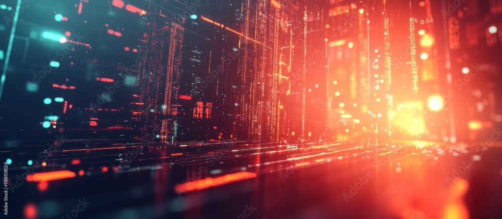 Aufkleber abstract digital city with glowing lines and data streams.