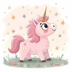 Naklejka premium adorable pink unicorn with stars