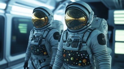 Two Astronauts Exploring a Futuristic Space Environment