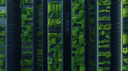 Vertical Garden on Modern Building Facade Surrounded by Lush Greenery