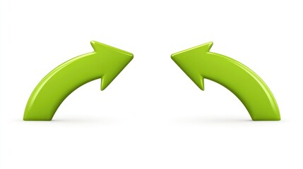 Two curved green arrows pointing towards each other on white background.
