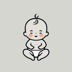 Obraz premium Cute baby in diaper sitting on gray background.