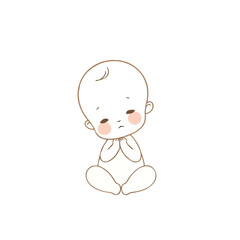 Obraz premium Adorable baby illustration sitting with hands clasped, perfect for baby related designs.
