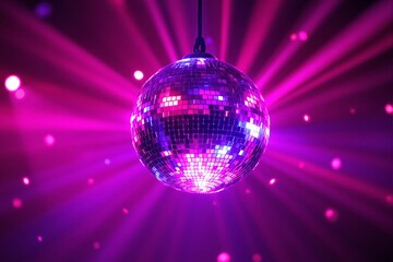 Obraz premium Vibrant disco ball radiating colorful light beams, set against a dark background.