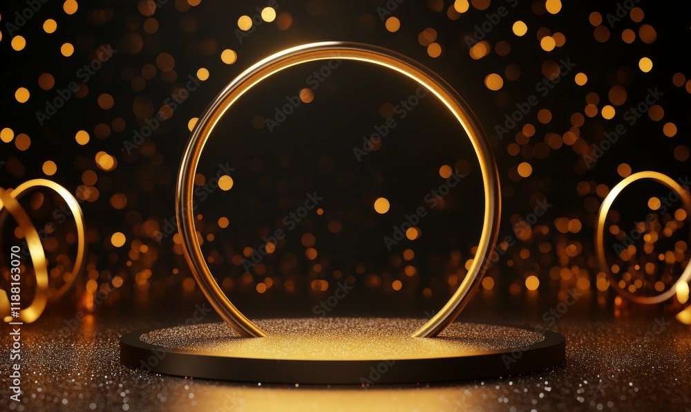 Poster golden circular display with shimmering lights creating an elegant atmosphere during a nighttime eve