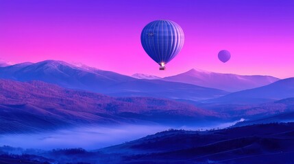 Fototapeta premium Tranquil Hot Air Balloons Over Purple Mountains at Sunrise