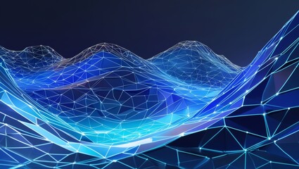 Abstract Digital Landscape with Glowing Wireframe and Gradient Blue Tones