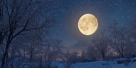 A nearly full moon illuminates the clear winter night, casting a serene glow that enhances the beauty of the tranquil winter night sky. Enjoy the charm of the almost moon in winter.