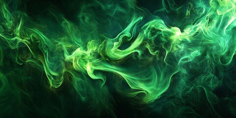Abstract green fire and flame shapes create a striking visual on a dark background, showcasing the dynamic beauty of green fire and its captivating forms in stunning detail.