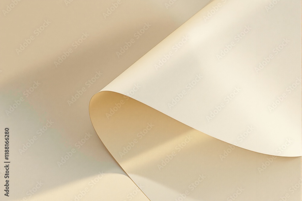 Poster Minimalistic abstract design with curved beige paper texture on soft gradient background. Ai generative.