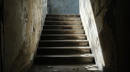 Obraz premium Abandoned Staircase with Sunlight Streaming Through the Doorway