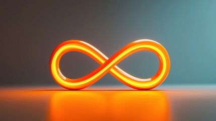 A glowing orange infinity symbol against a gradient background, symbolizing eternity, continuity, and limitless possibilities.