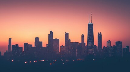 Fototapeta premium Urban Skyline Silhouette at Dusk with Vibrant Sunset Colors