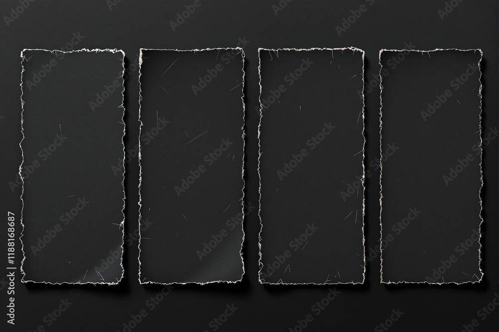 Poster Torn paper frames on dark background with rough edges for creative design concepts.