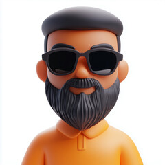 3D Arabian Man Emoji, Transparent with Beard and Sunglasses, Showcasing a Cool and Confident Attitude..